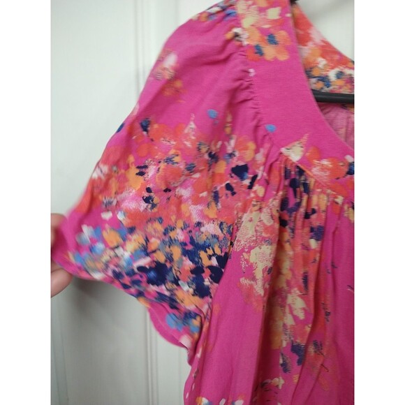 St. Johns Bay Woman PXL Blouse Pink Floral Pleated Round Neck Ladder Crochet... - Picture 5 of 8